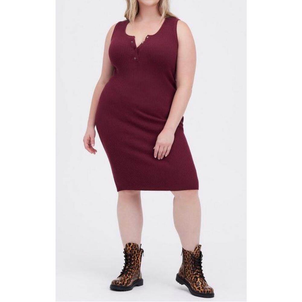 NWT Torrid Women 1X Maroon Burgundy Sleeveless Ribbed Stretch Knit Sweater Dress
